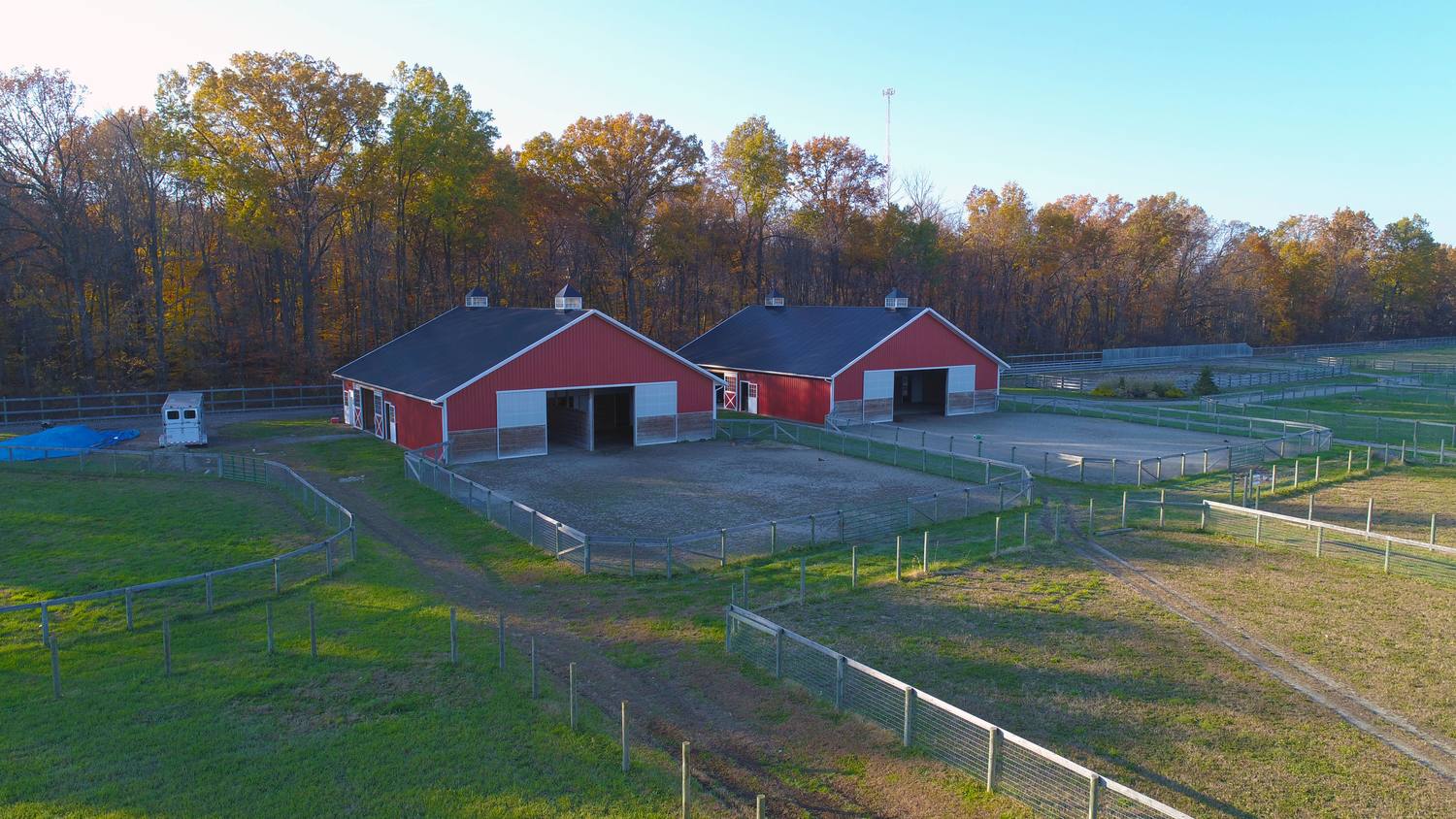 The barns and outdoor ring from the air
