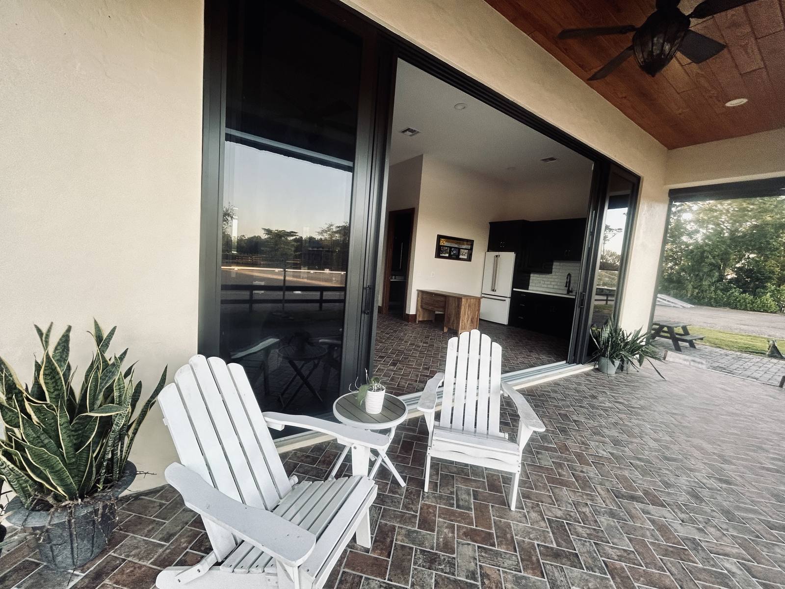 The covered patio off the living quarters